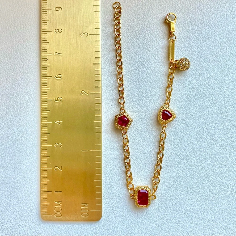 Gold Chain Bracelet with Red Gem Accents